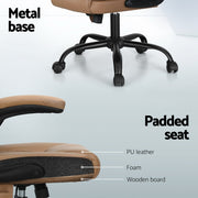 Artiss 2 Point Massage Office Chair Leather Mid Back Brown MOC-C-FZ40-2P-EP