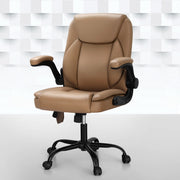 Artiss 2 Point Massage Office Chair Leather Mid Back Brown MOC-C-FZ40-2P-EP