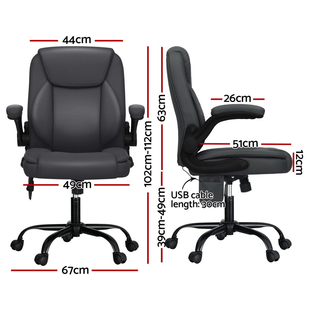 Artiss 2 Point Massage Office Chair Leather Mid Back Grey MOC-C-FZ40-2P-GY