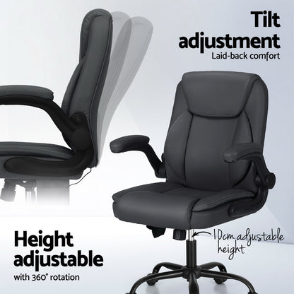Artiss 2 Point Massage Office Chair Leather Mid Back Grey MOC-C-FZ40-2P-GY