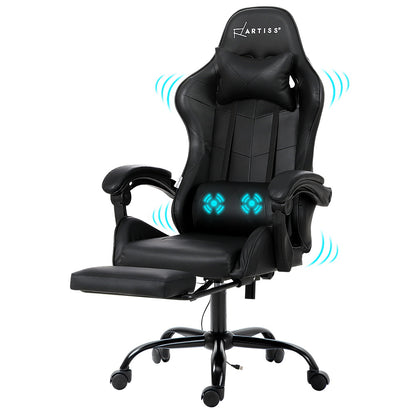 Artiss 2 Point Massage Gaming Office Chair Footrest Black MOC-GC-2P-BK