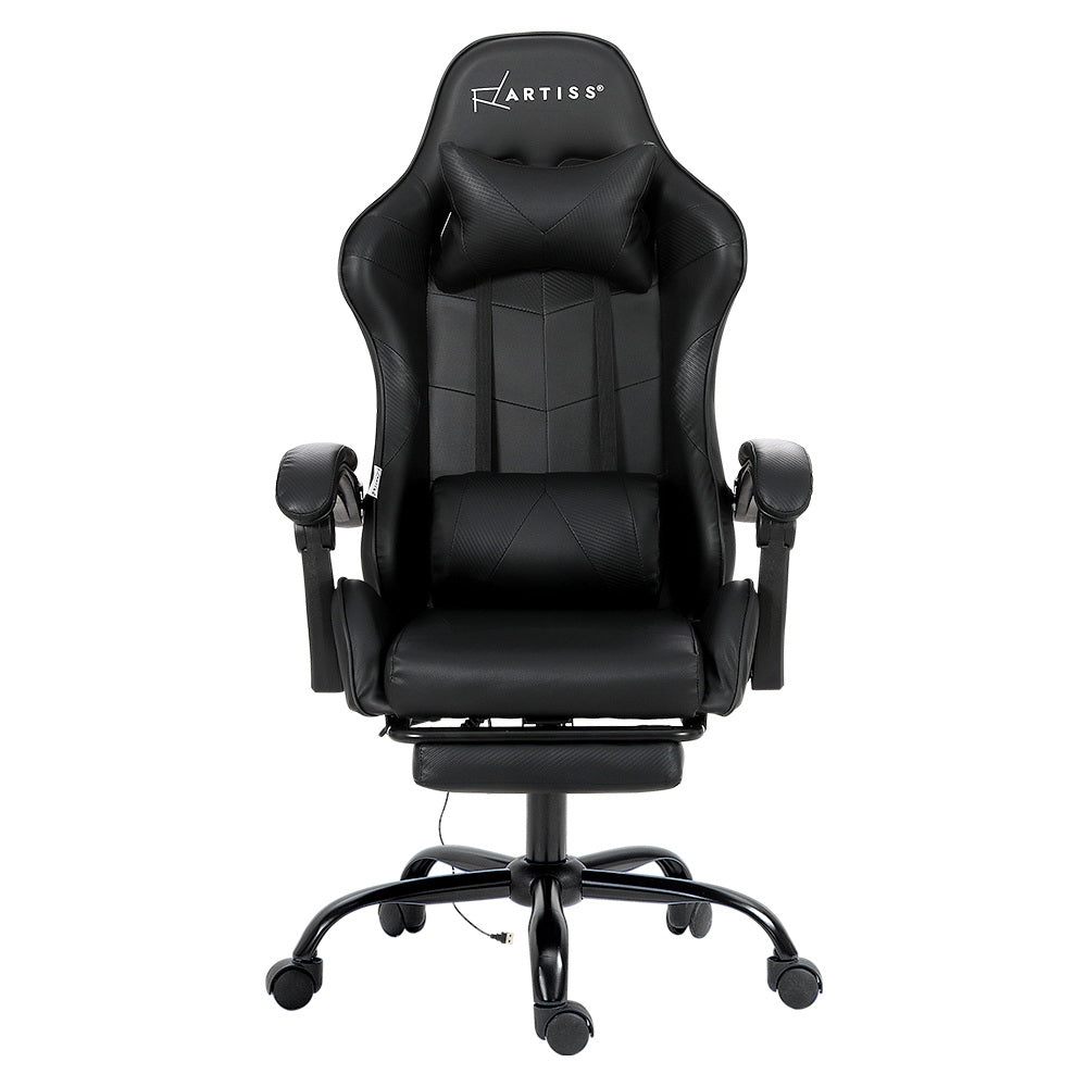 Artiss 2 Point Massage Gaming Office Chair Footrest Black MOC-GC-2P-BK