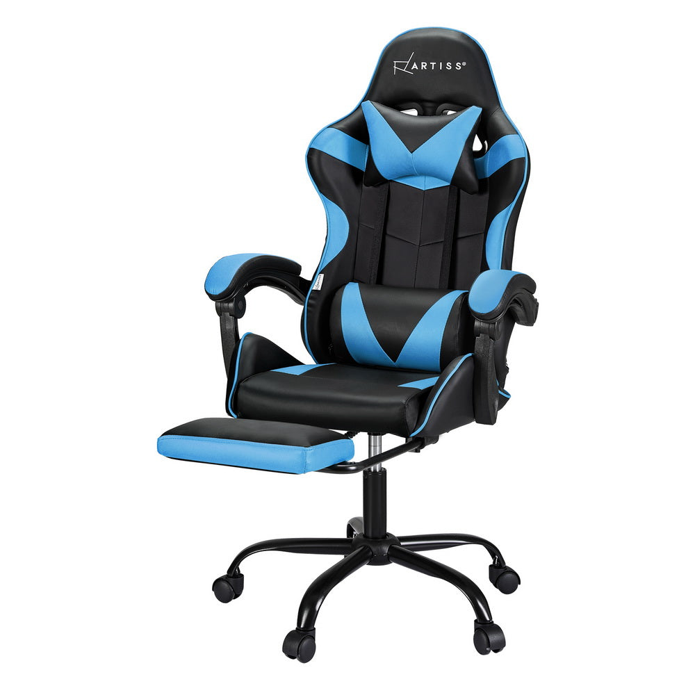 Artiss 2 Point Massage Gaming Office Chair Footrest Cyan Blue MOC-GC-2P-BK-CY