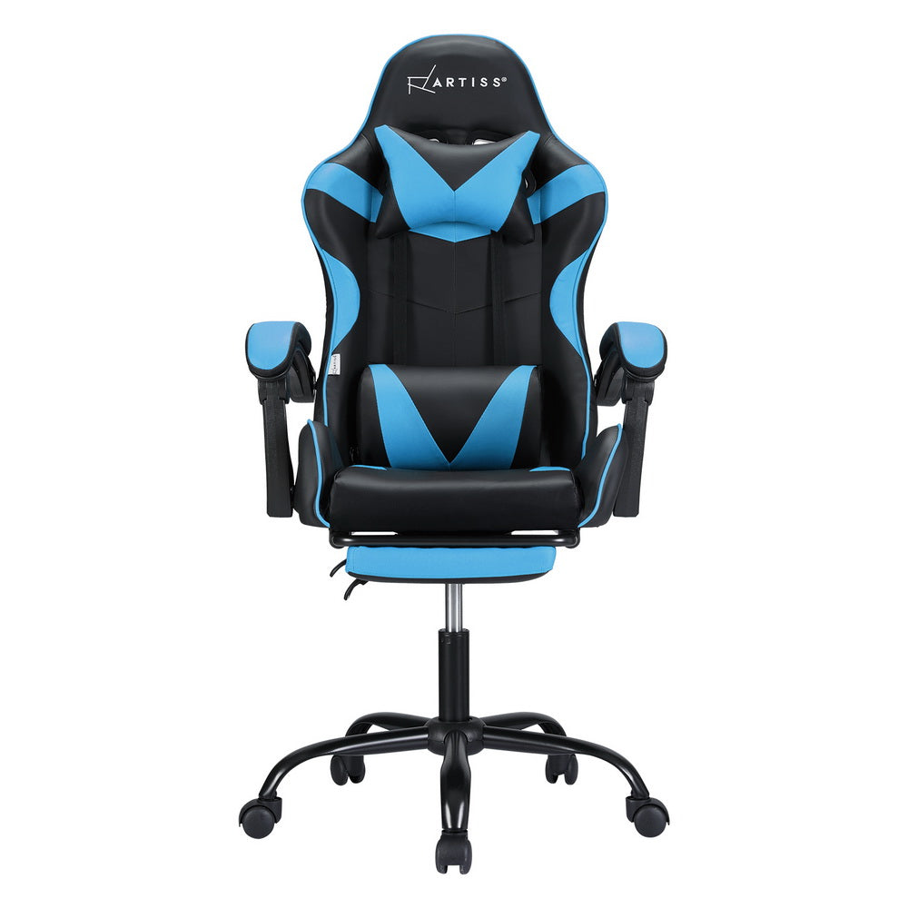 Artiss 2 Point Massage Gaming Office Chair Footrest Cyan Blue MOC-GC-2P-BK-CY