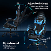 Artiss 2 Point Massage Gaming Office Chair Footrest Cyan Blue MOC-GC-2P-BK-CY