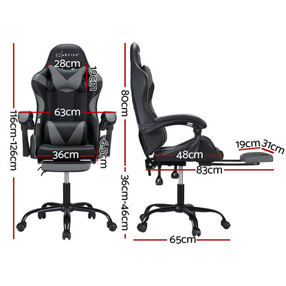 Artiss 2 Point Massage Gaming Office Chair Footrest Grey MOC-GC-2P-BK-GY