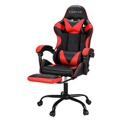 Artiss 2 Point Massage Gaming Office Chair Footrest Red MOC-GC-2P-BK-RD