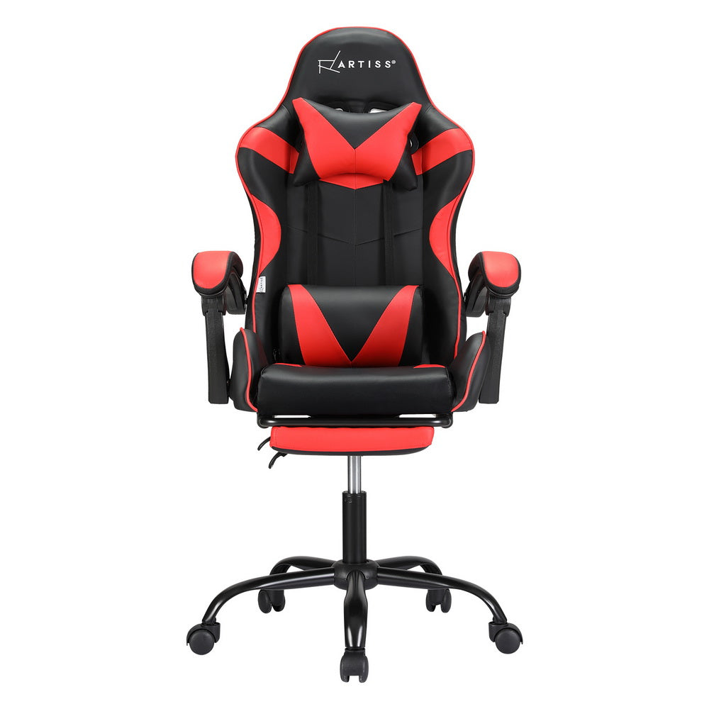 Artiss 2 Point Massage Gaming Office Chair Footrest Red MOC-GC-2P-BK-RD