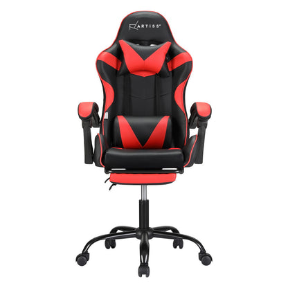 Artiss 2 Point Massage Gaming Office Chair Footrest Red MOC-GC-2P-BK-RD