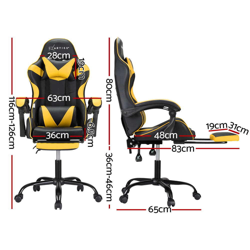 Artiss 2 Point Massage Gaming Office Chair Footrest Yellow MOC-GC-2P-BK-YL
