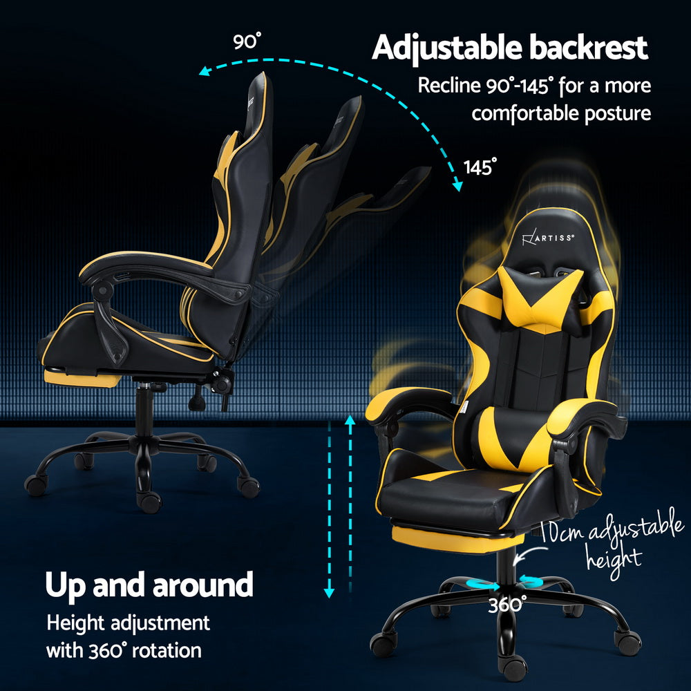 Artiss 2 Point Massage Gaming Office Chair Footrest Yellow MOC-GC-2P-BK-YL