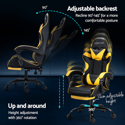 Artiss 2 Point Massage Gaming Office Chair Footrest Yellow MOC-GC-2P-BK-YL
