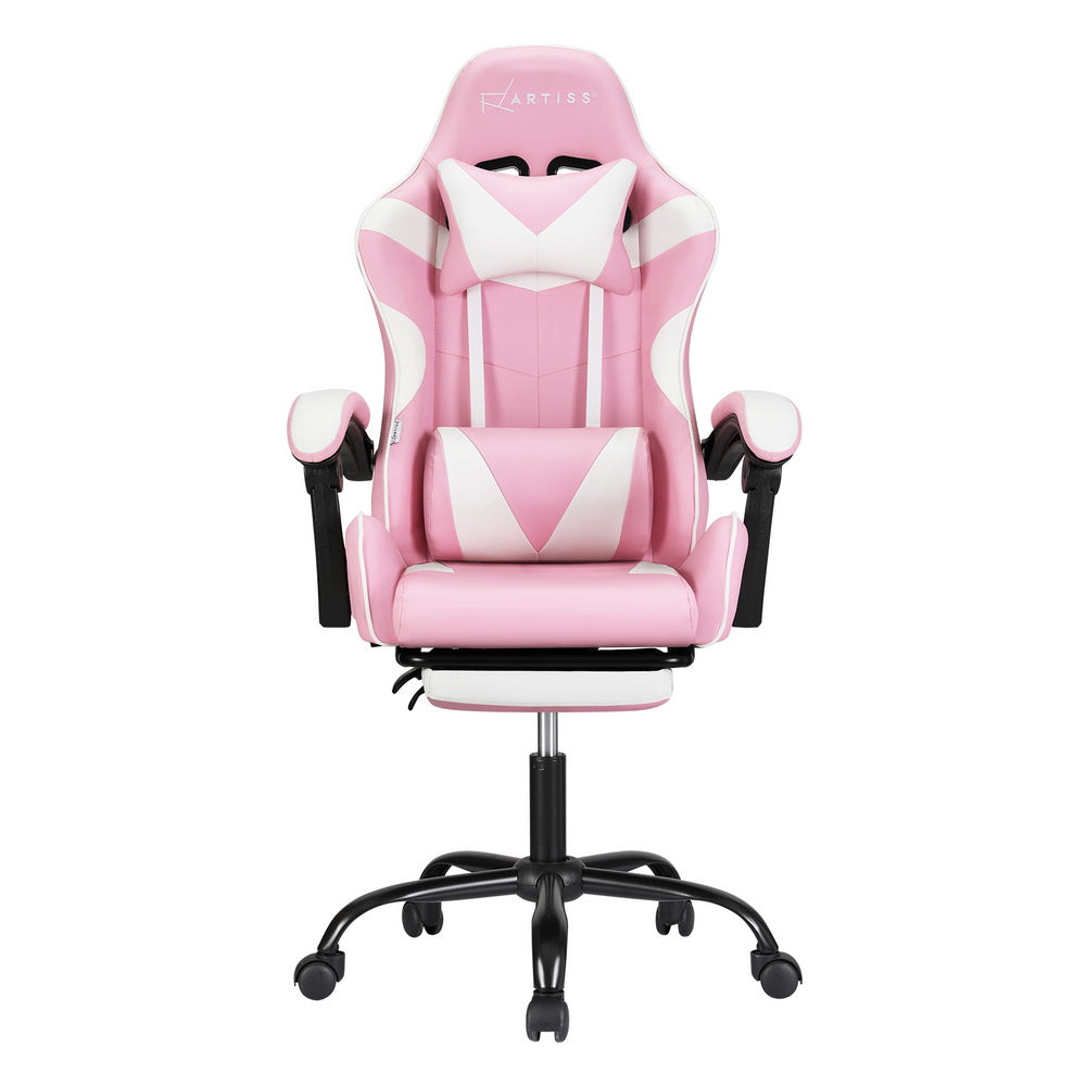 Artiss 2 Point Massage Gaming Office Chair Footrest Pink MOC-GC-2P-PK-WH