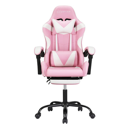 Artiss 2 Point Massage Gaming Office Chair Footrest Pink MOC-GC-2P-PK-WH