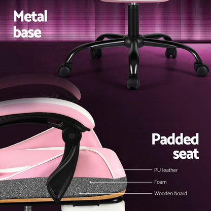Artiss 2 Point Massage Gaming Office Chair Footrest Pink MOC-GC-2P-PK-WH