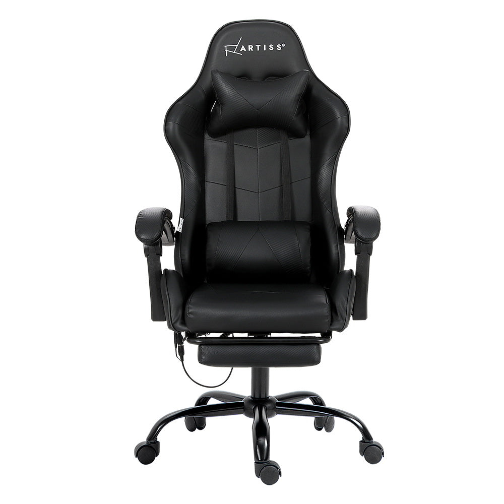 Artiss 6 Point Massage Gaming Office Chair Footrest Black MOC-GC-6P-BK