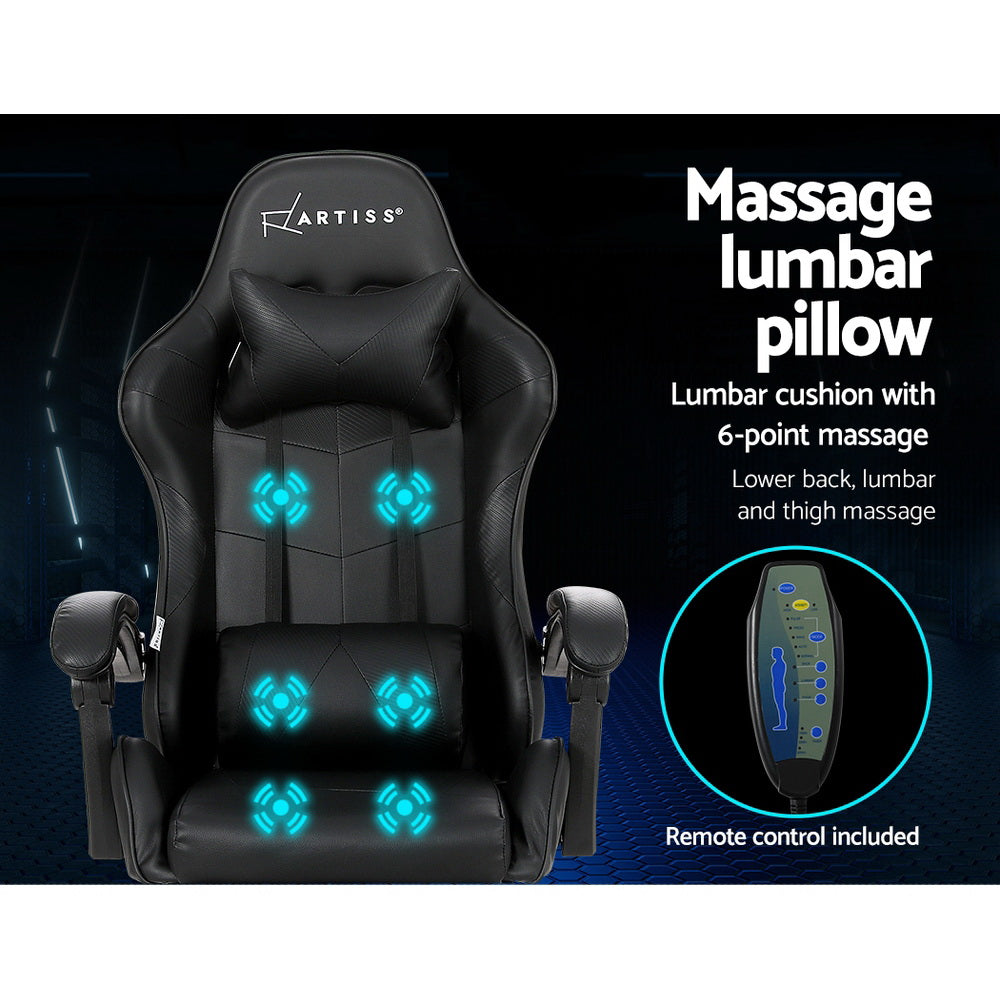 Artiss 6 Point Massage Gaming Office Chair Footrest Black MOC-GC-6P-BK