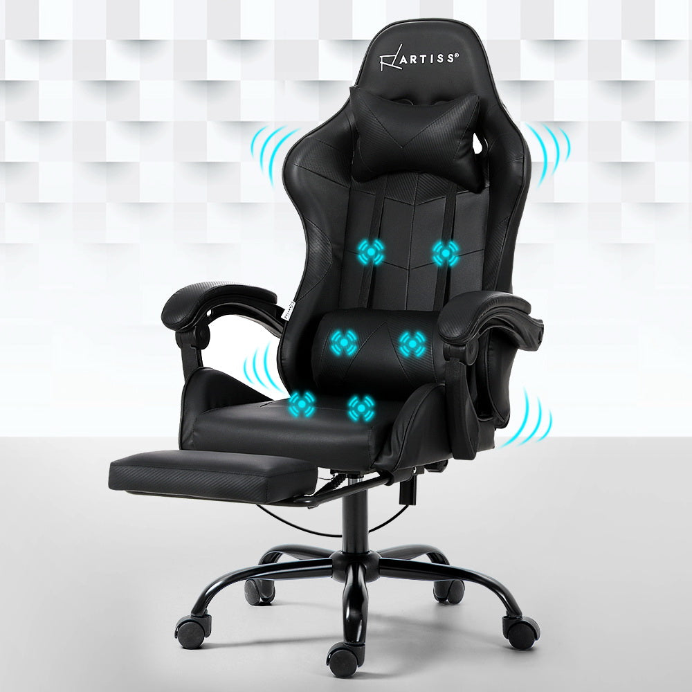 Artiss 6 Point Massage Gaming Office Chair Footrest Black MOC-GC-6P-BK