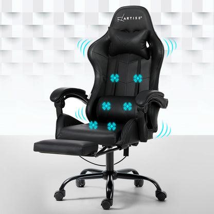 Artiss 6 Point Massage Gaming Office Chair Footrest Black MOC-GC-6P-BK