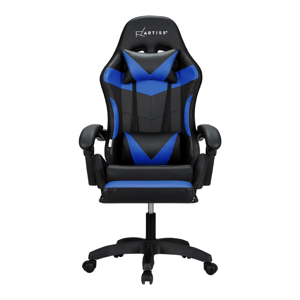 Artiss 6 Point Massage Gaming Office Chair 7 LED Footrest Blue MOC-GC-6P-LED-BK-BL