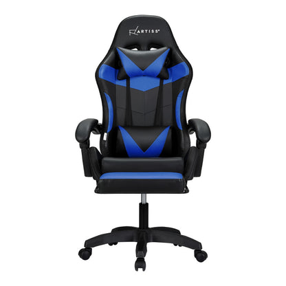 Artiss 6 Point Massage Gaming Office Chair 7 LED Footrest Blue MOC-GC-6P-LED-BK-BL
