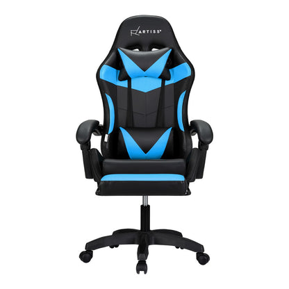 Artiss 6 Point Massage Gaming Office Chair 7 LED Footrest Cyan Blue MOC-GC-6P-LED-BK-CY