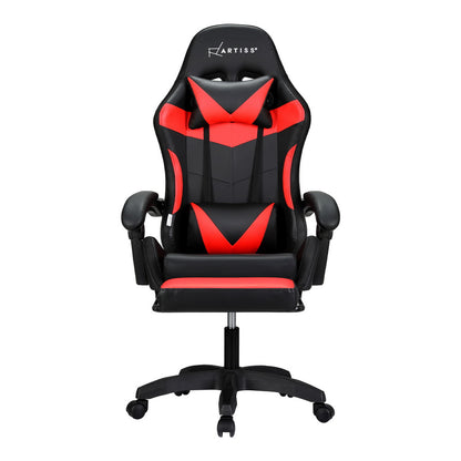 Artiss 6 Point Massage Gaming Office Chair 7 LED Footrest Red MOC-GC-6P-LED-BK-RD