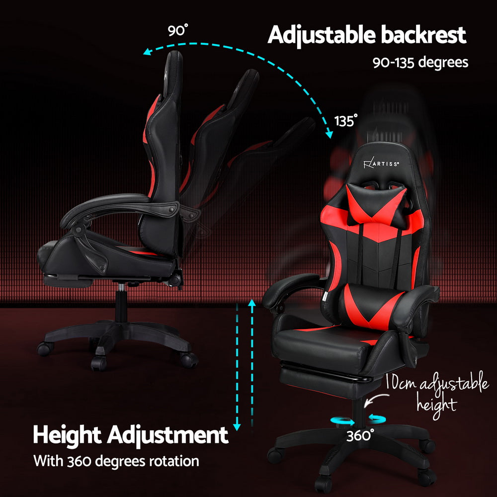 Artiss 6 Point Massage Gaming Office Chair 7 LED Footrest Red MOC-GC-6P-LED-BK-RD