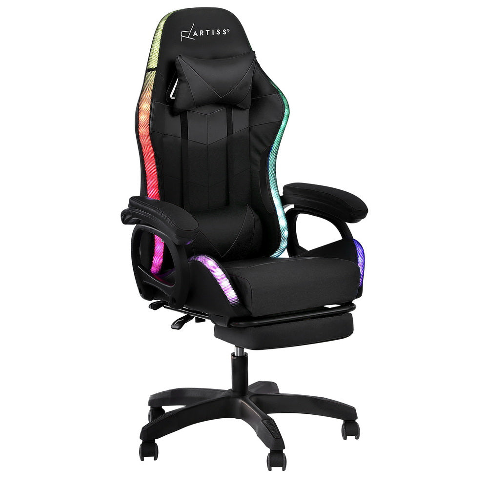 Artiss Gaming Office Chair 12 RGB LED Massage Computer Work Seat Footrest Black MOC-L-GC-8P-LED-BK