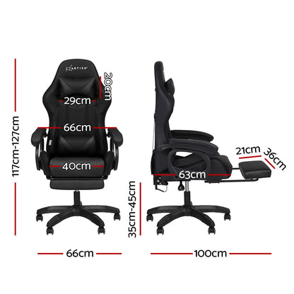 Artiss Gaming Office Chair 12 RGB LED Massage Computer Work Seat Footrest Black MOC-L-GC-8P-LED-BK