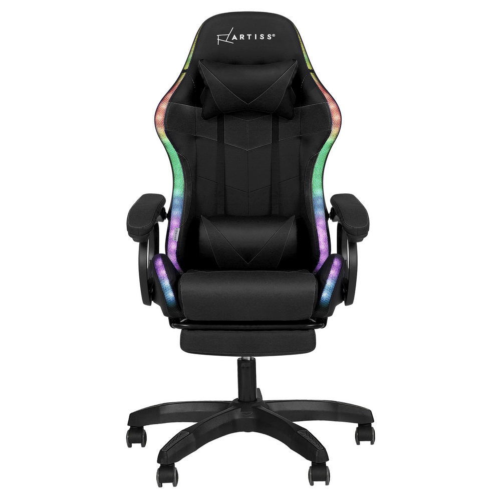 Artiss Gaming Office Chair 12 RGB LED Massage Computer Work Seat Footrest Black MOC-L-GC-8P-LED-BK