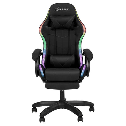 Artiss Gaming Office Chair 12 RGB LED Massage Computer Work Seat Footrest Black MOC-L-GC-8P-LED-BK