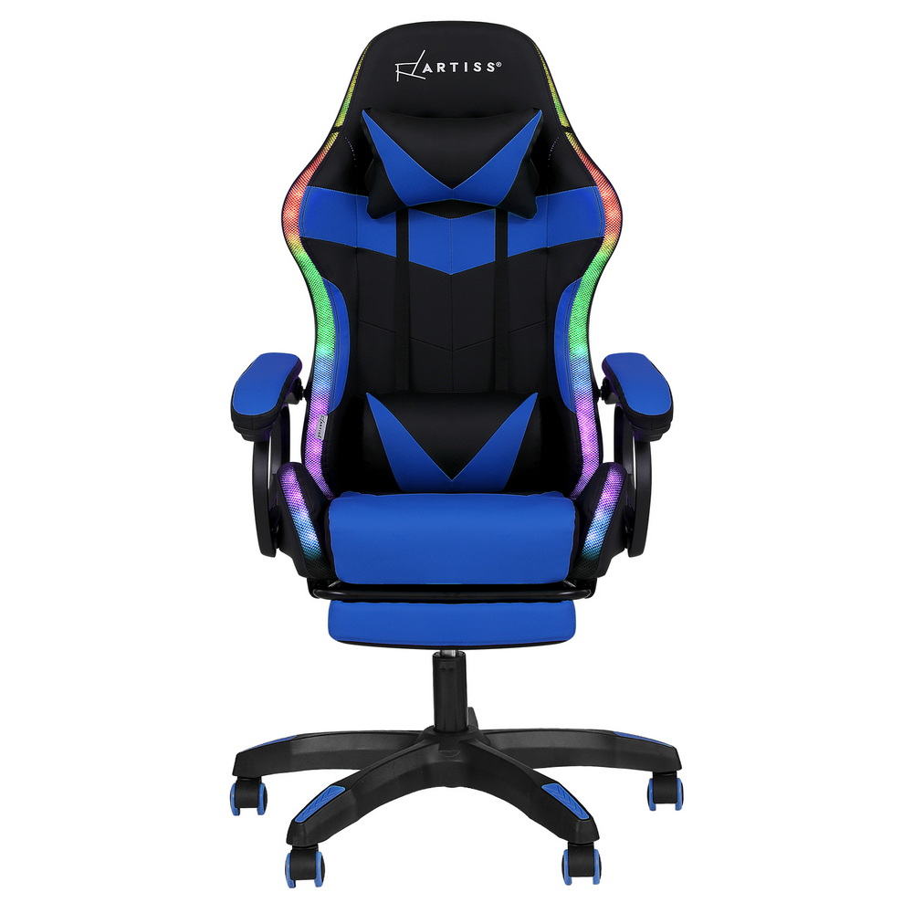 Artiss Gaming Office Chair 12 RGB LED Massage Computer Work Seat Footrest Blue MOC-L-GC-8P-LED-BL