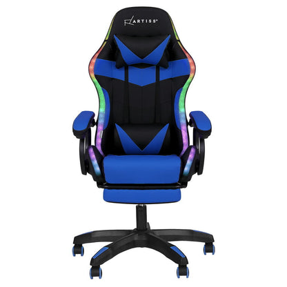 Artiss Gaming Office Chair 12 RGB LED Massage Computer Work Seat Footrest Blue MOC-L-GC-8P-LED-BL