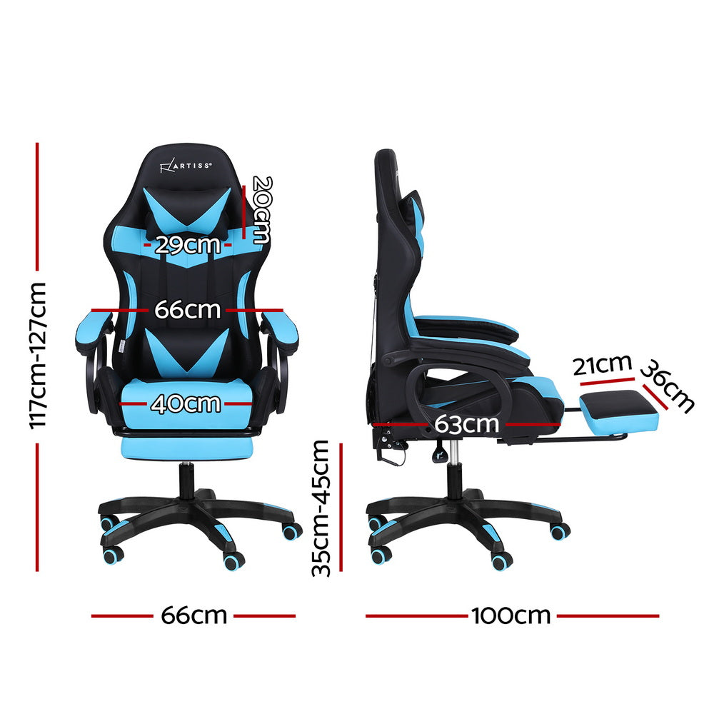 Artiss Gaming Office Chair 12 RGB LED Massage Computer Work Seat Footrest Cyan MOC-L-GC-8P-LED-CY