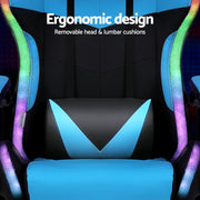 Artiss Gaming Office Chair 12 RGB LED Massage Computer Work Seat Footrest Cyan MOC-L-GC-8P-LED-CY