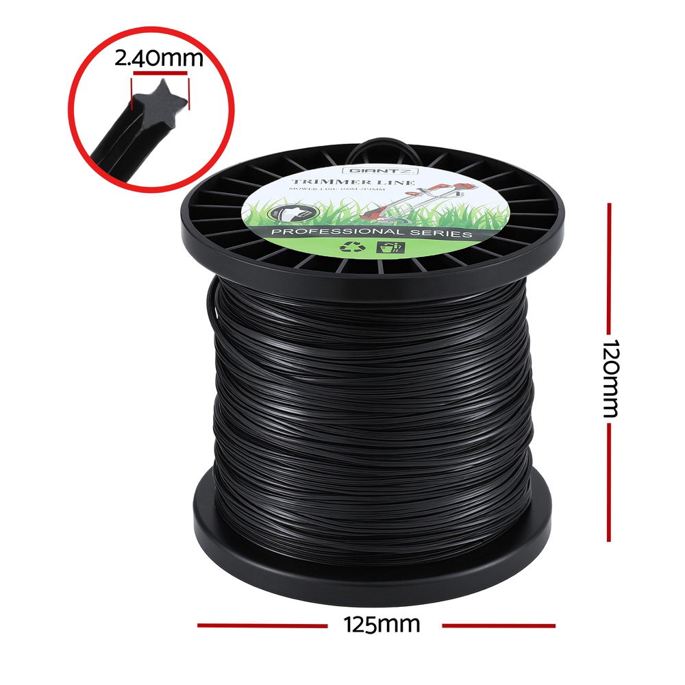 Giantz 100M Whipper Snipper Trimmer Line 2.4mm Star Nylon String Cord Black MOWER-LINE-100M-2P4MM