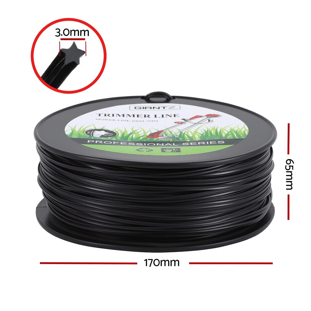 Giantz 100M Whipper Snipper Trimmer Line 3.0mm Star Nylon String Cord Black MOWER-LINE-100M-3MM