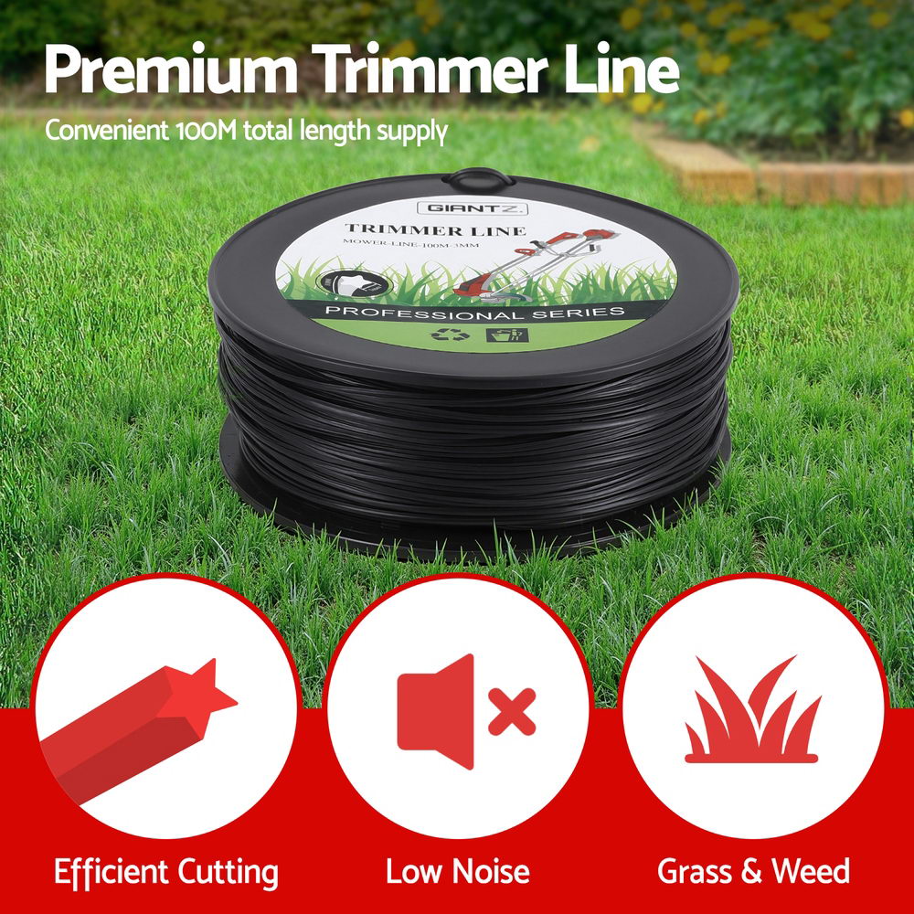 Giantz 100M Whipper Snipper Trimmer Line 3.0mm Star Nylon String Cord Black MOWER-LINE-100M-3MM