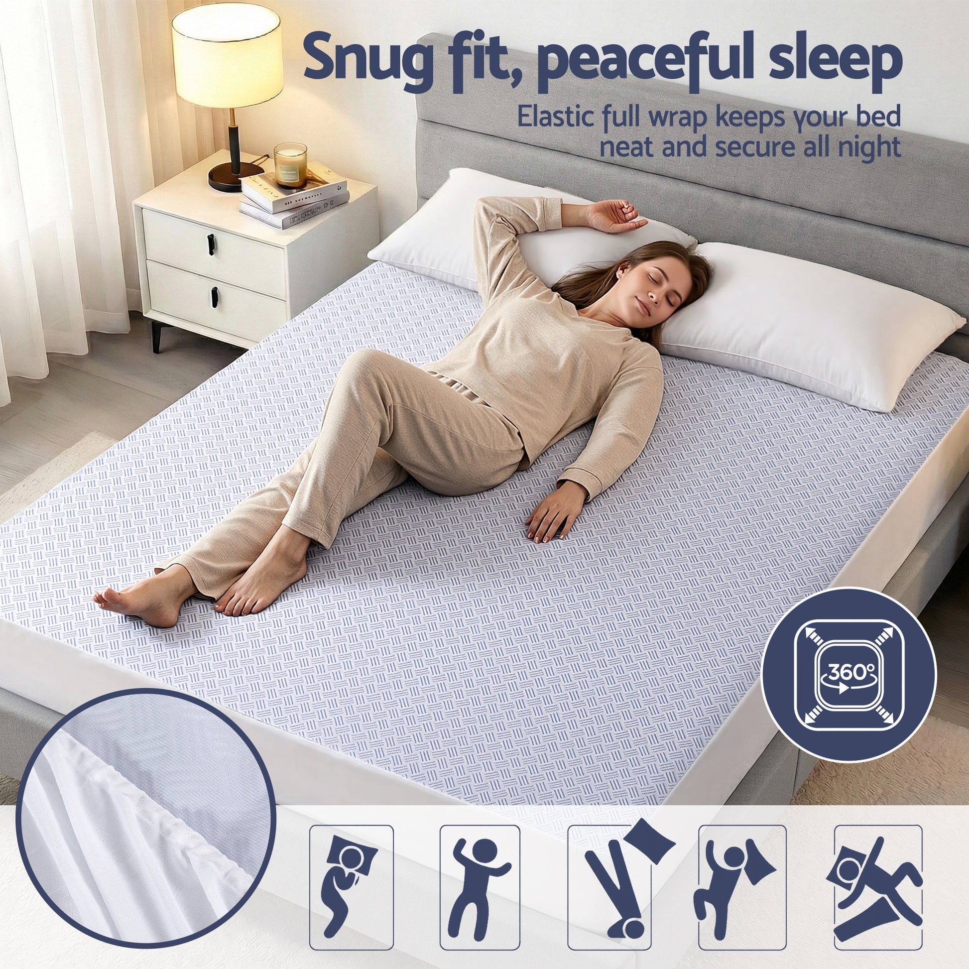 Giselle Cooling Mattress Protector Waterproof Deep Pocket Fitted Cover Double MP-COOL-D