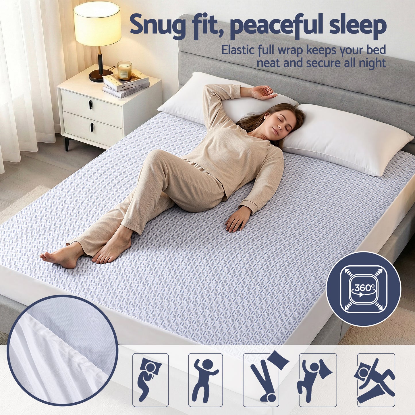 Giselle Cooling Mattress Protector Waterproof Deep Pocket Fitted Cover Queen MP-COOL-Q