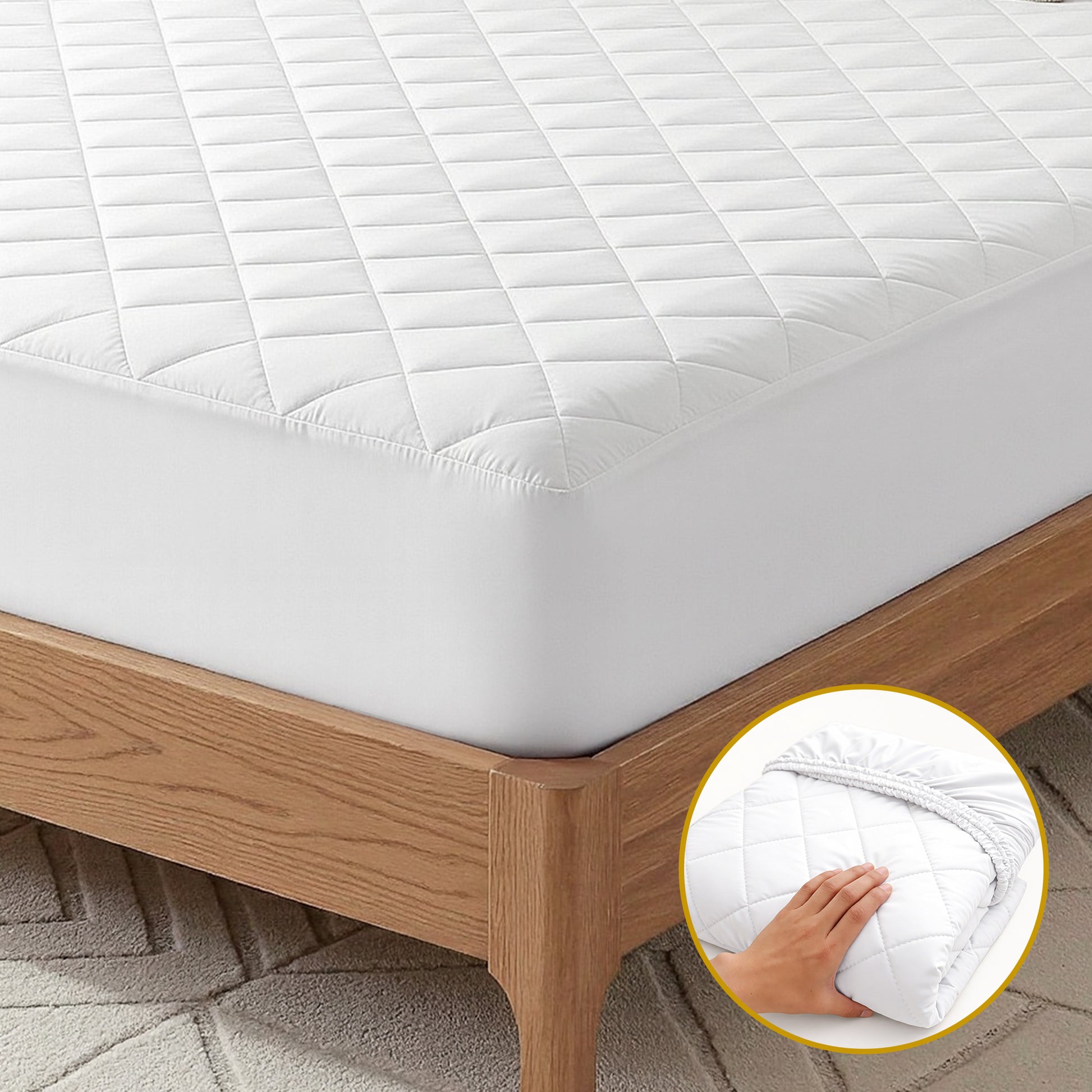 Giselle Waterproof Mattress Protector 100% Cotton Quilted Fitted Cover Double MP-COT-WHITE-D