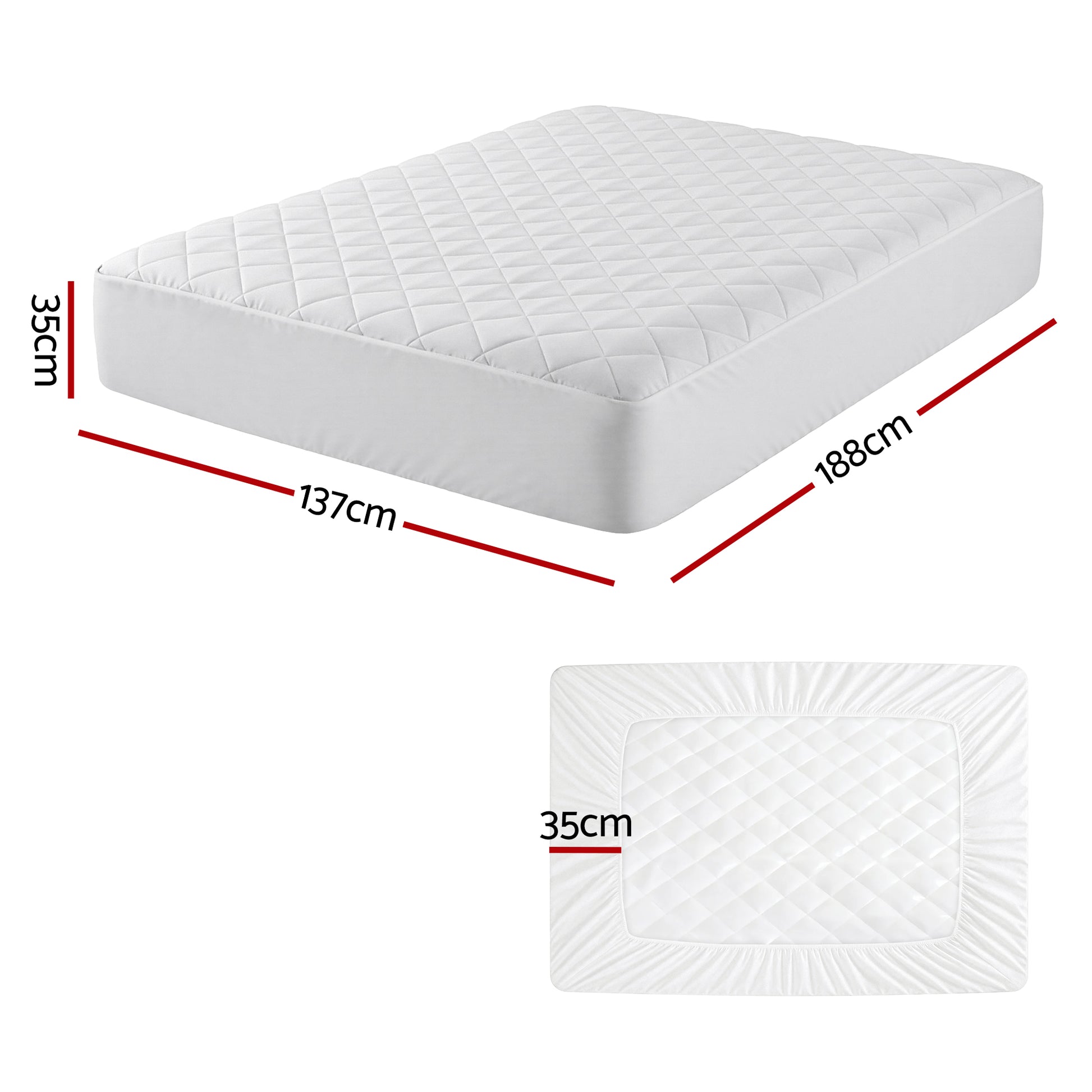 Giselle Waterproof Mattress Protector 100% Cotton Quilted Fitted Cover Double MP-COT-WHITE-D