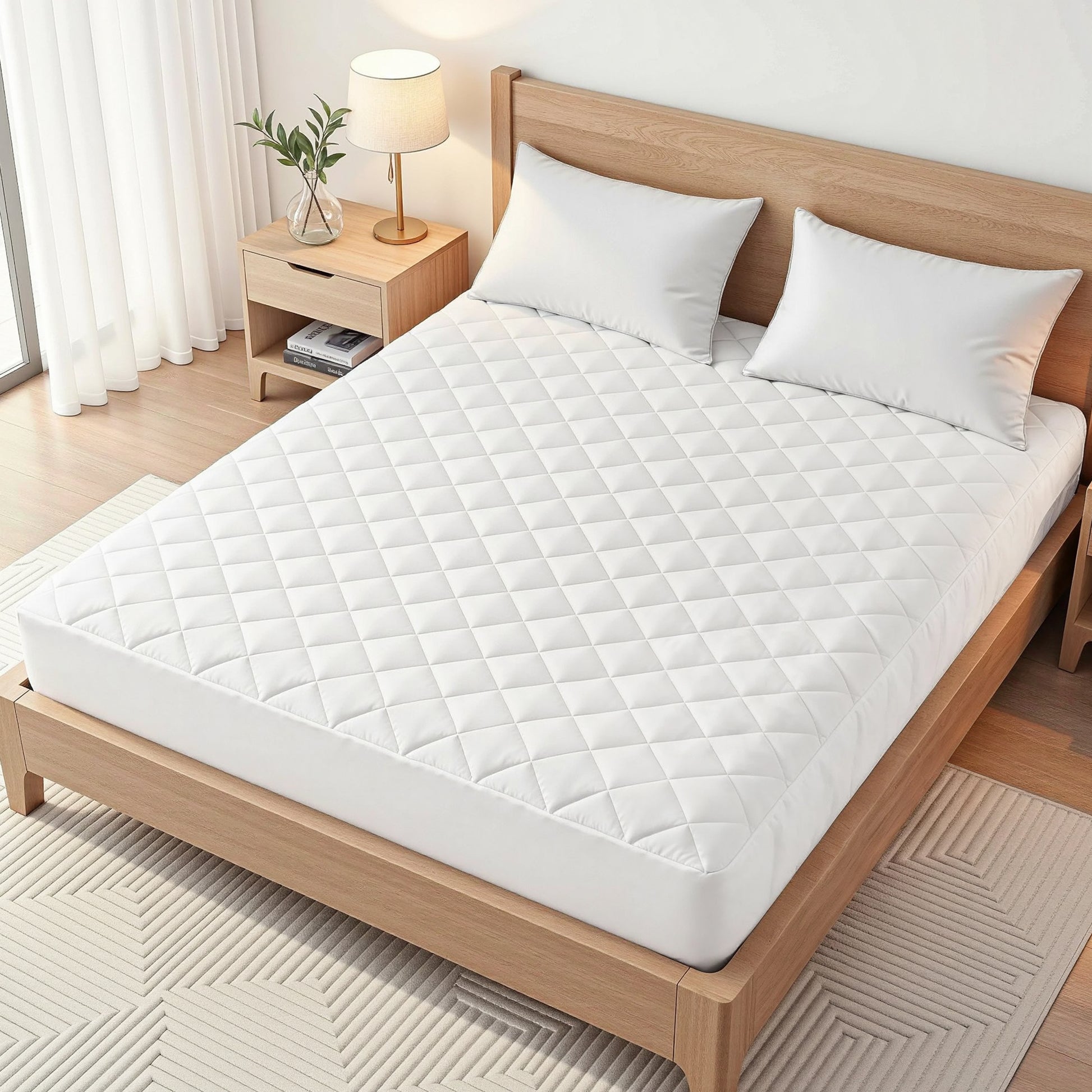 Giselle Waterproof Mattress Protector 100% Cotton Quilted Fitted Cover Double MP-COT-WHITE-D
