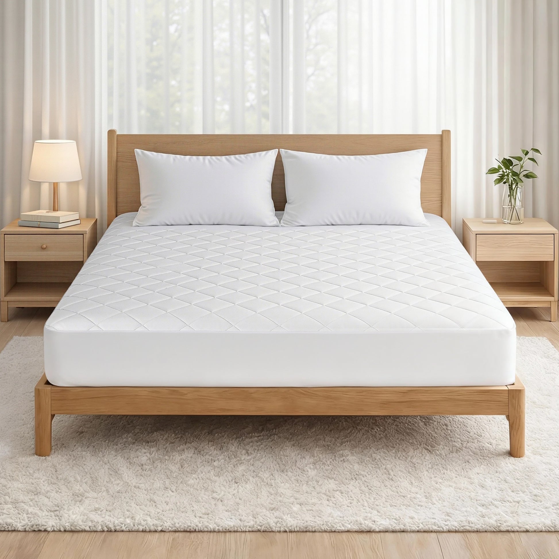 Giselle Waterproof Mattress Protector 100% Cotton Quilted Fitted Cover Double MP-COT-WHITE-D