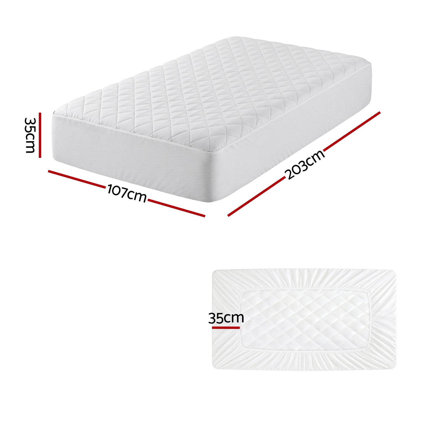Giselle Waterproof Mattress Protector 100% Cotton Quilted Fitted Cover King Single MP-COT-WHITE-KS