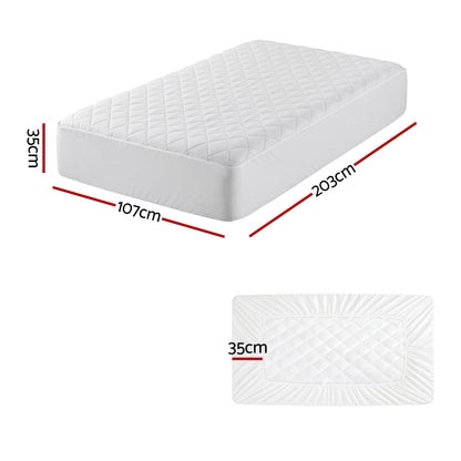 Giselle Waterproof Mattress Protector 100% Cotton Quilted Fitted Cover King Single MP-COT-WHITE-KS