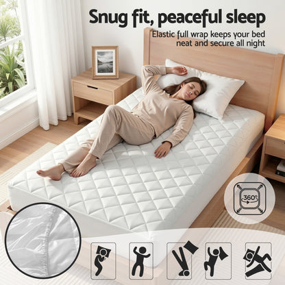 Giselle Waterproof Mattress Protector 100% Cotton Quilted Fitted Cover King Single MP-COT-WHITE-KS
