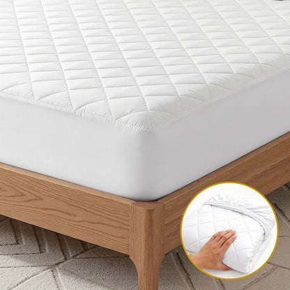 Giselle Waterproof Mattress Protector 100% Cotton Quilted Fitted Cover Queen MP-COT-WHITE-Q