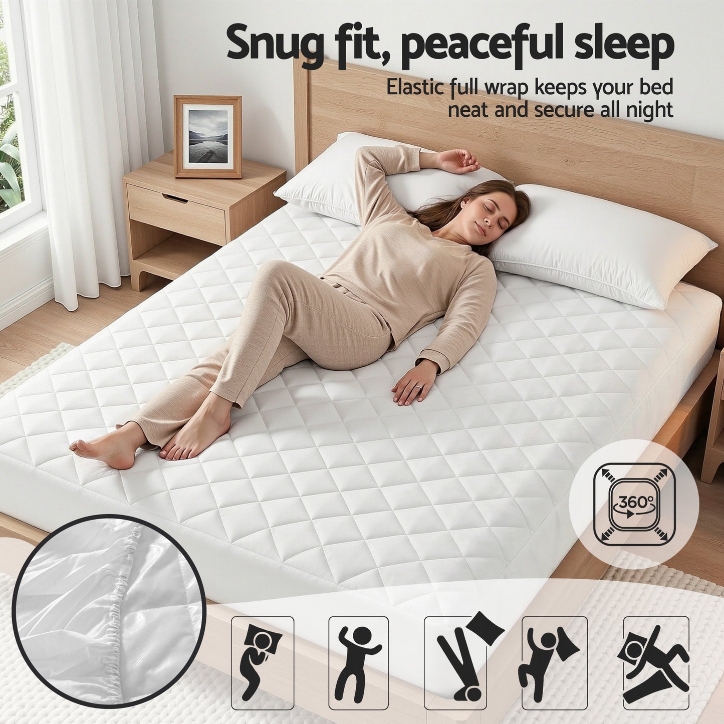 Giselle Waterproof Mattress Protector 100% Cotton Quilted Fitted Cover Queen MP-COT-WHITE-Q